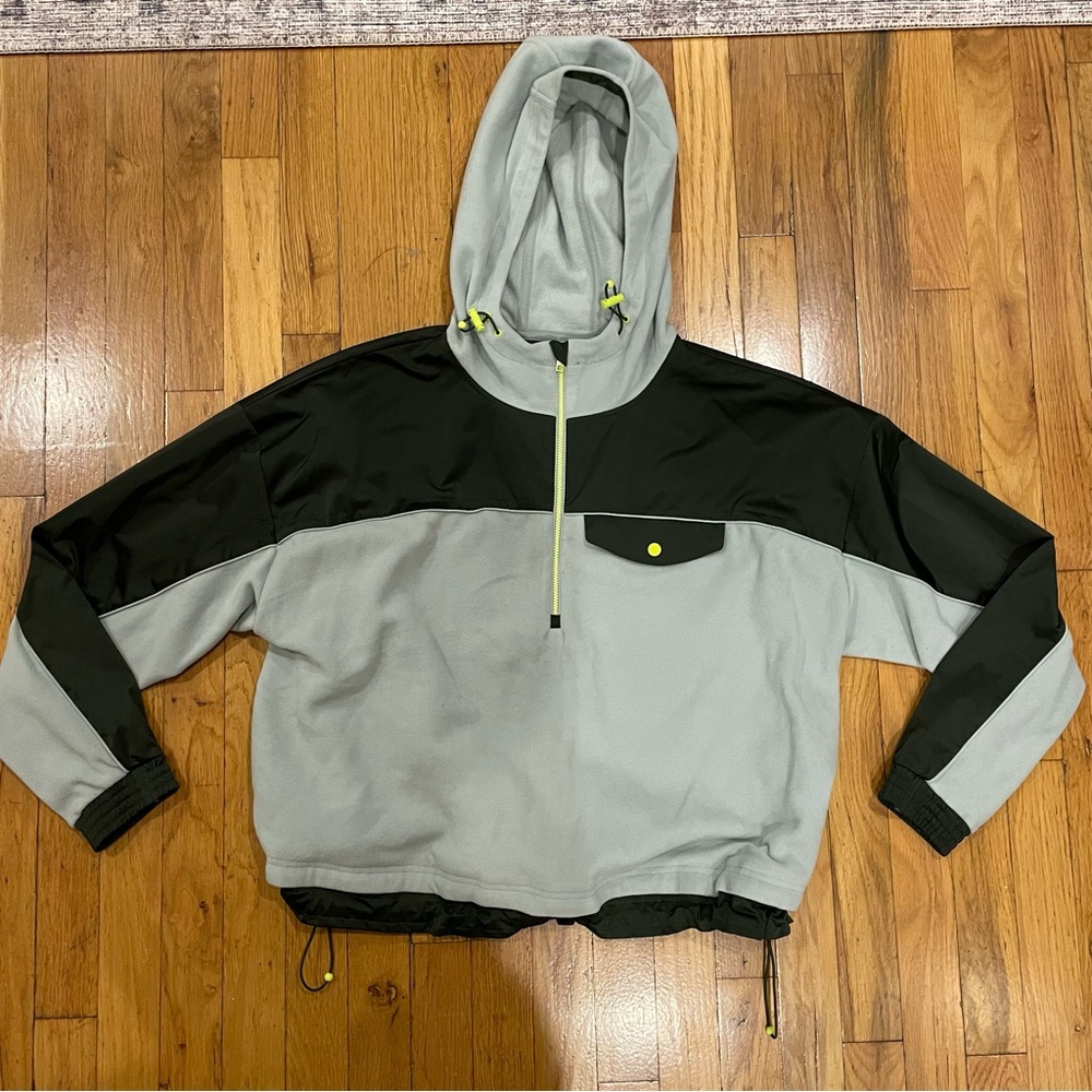 Athleta light blue fleece and forest green quarter zip hoodie